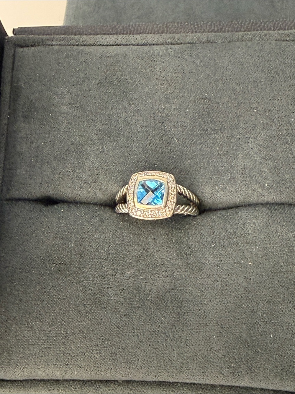 David Yurman Petite Albion Blue Topaz Diamond Ring Size 5